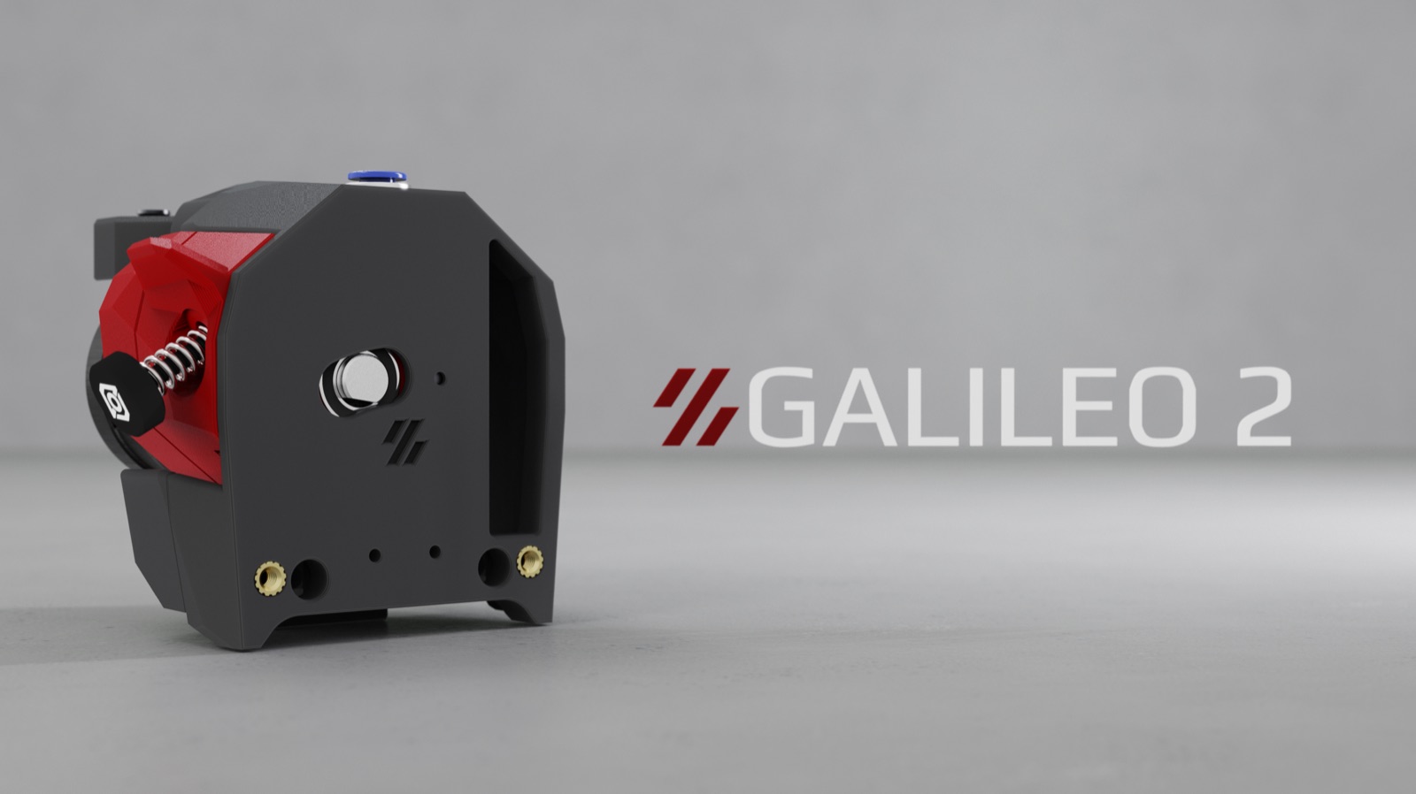 Upstream illustration of the Galileo 2 Extruder (G2E), not a photograph. Hotend and host printer are separate.