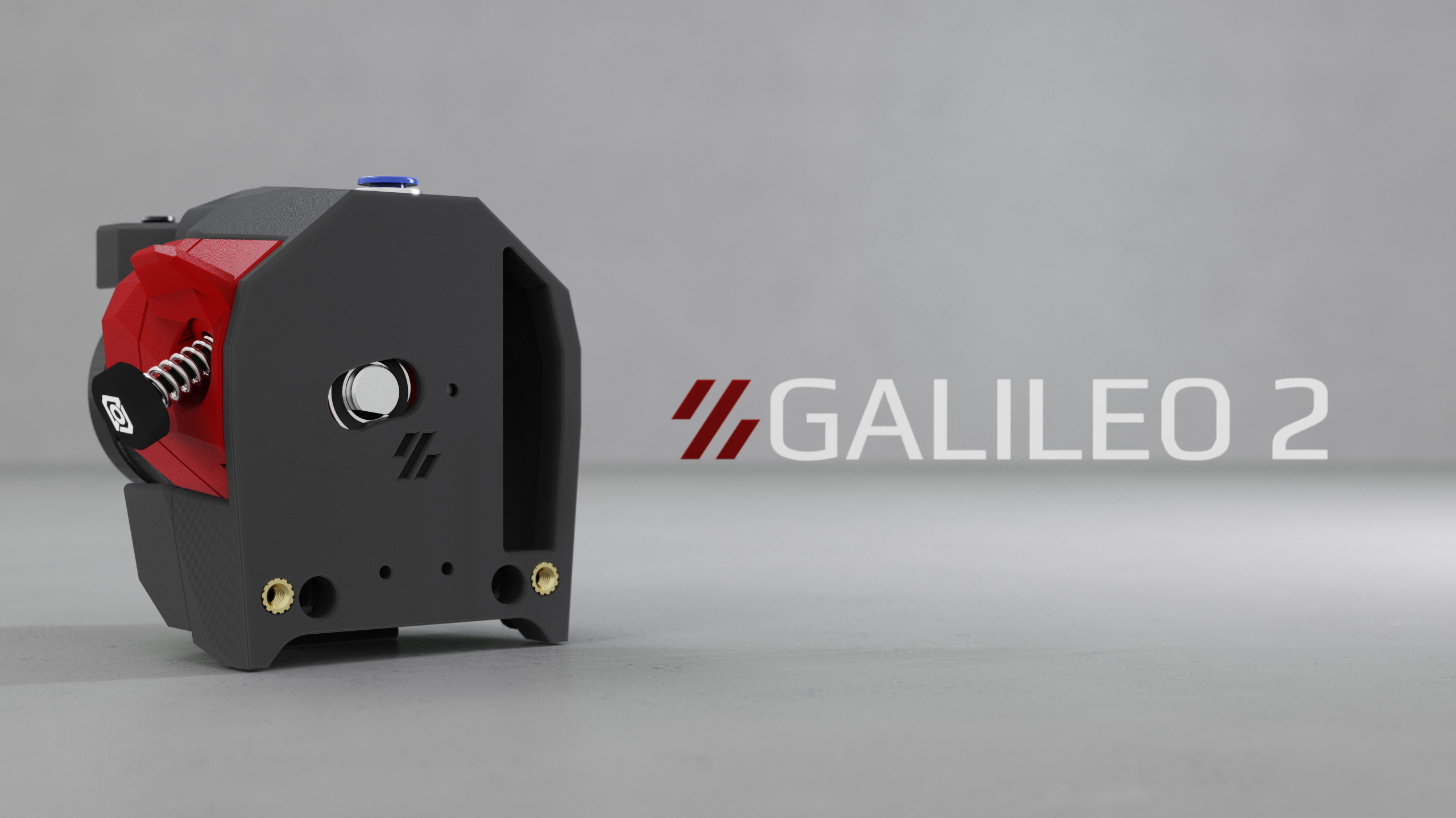 Upstream illustration of the Galileo 2 Extruder (G2E), not a photograph. Hotend and host printer are separate.